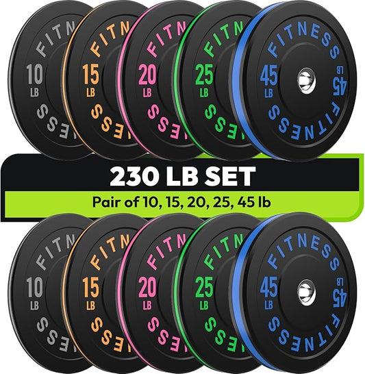 Rubber Weight Plates, Olympic Bumper Plate Set 2-Inch, 45/100 / 160/190 / 260/300 lb Barbell Weights for Home Gym, Colored Standard Strength Training Plates for Weightlifting