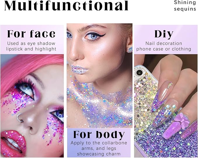 Roll-on Holographic Body Glitter Gel for Face Hair, Chameleon Color Changing Glitter Gel Under Light, Chunky Mermaid Sequins Festival Party Rave Accessories Shimmer Makeup (9# Golden Ocean)