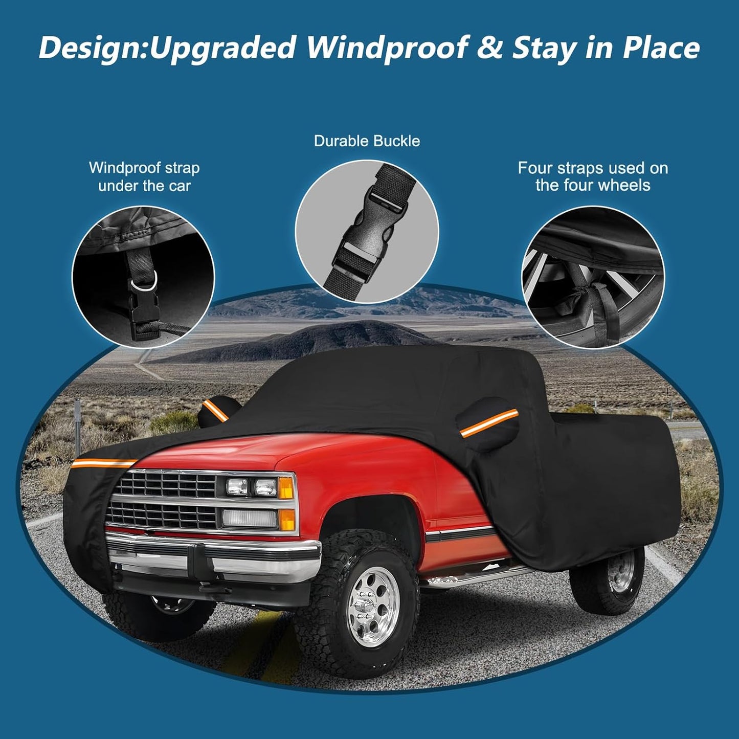 Car Cover for Chevrolet C/K 1500/2500/3500 1988-1999, Waterproof 210D Oxford Cloth and Cotton Cover Outdoor Full Car Covers with Zipper Windproof Heavy Duty All Weather Protection