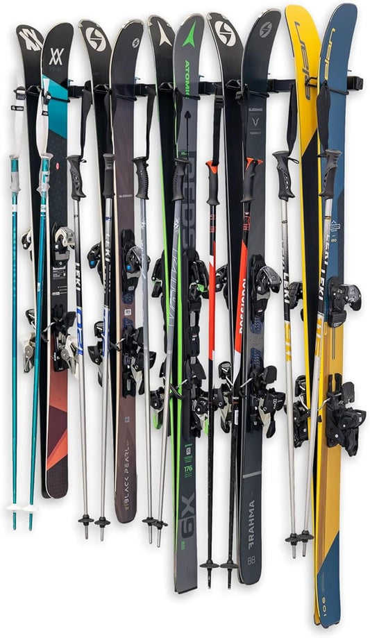 StoreYourBoard Lone Peak Ski Storage Rack, Wall Mount Organizer Holds 5 Pairs of Skis and Poles, Supports 300 lbs, 46 in x 8 in x 3.5 in