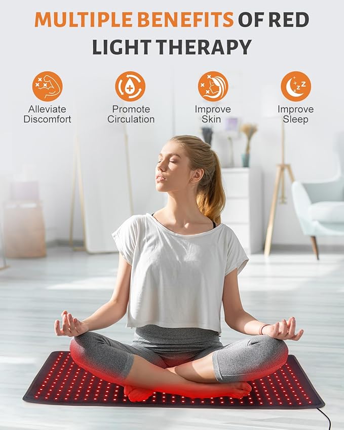Red Light Therapy Pad for Body 406 LEDs 660nm & 850nm, 60W Foldable Near Infrared Light Mat with 5 Level Heating Mode, Smart Temp & Timer, Back, Waist, Shoulder Muscle & Pain Relief