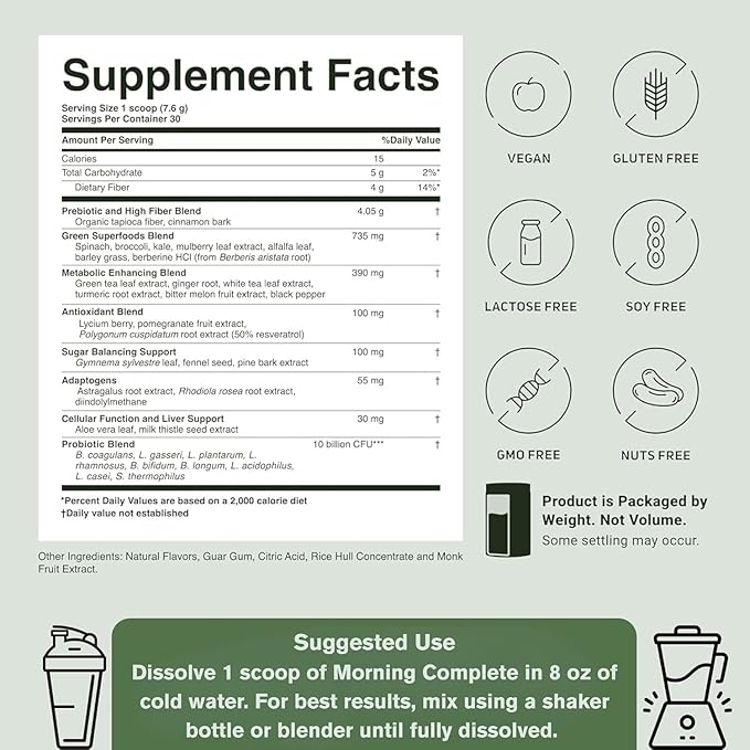 ACTIVATEDYOU Morning Complete Daily Wellness Greens Superfood Drink Mix for Gut Health w/Prebiotics, Probiotics, Antioxidants, Green Superfoods, 10 Billion CFUs (3 Pack, Apple Cinnamon)