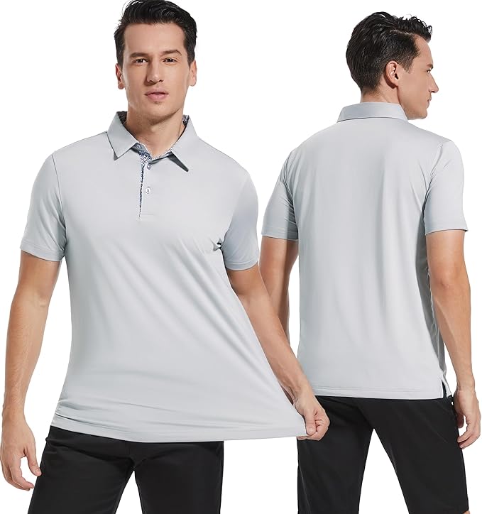 Mens Polo Shirts Short Casual Solid Stylish Dry Fit Performance Designed Collared Golf Polo Shirts for Men