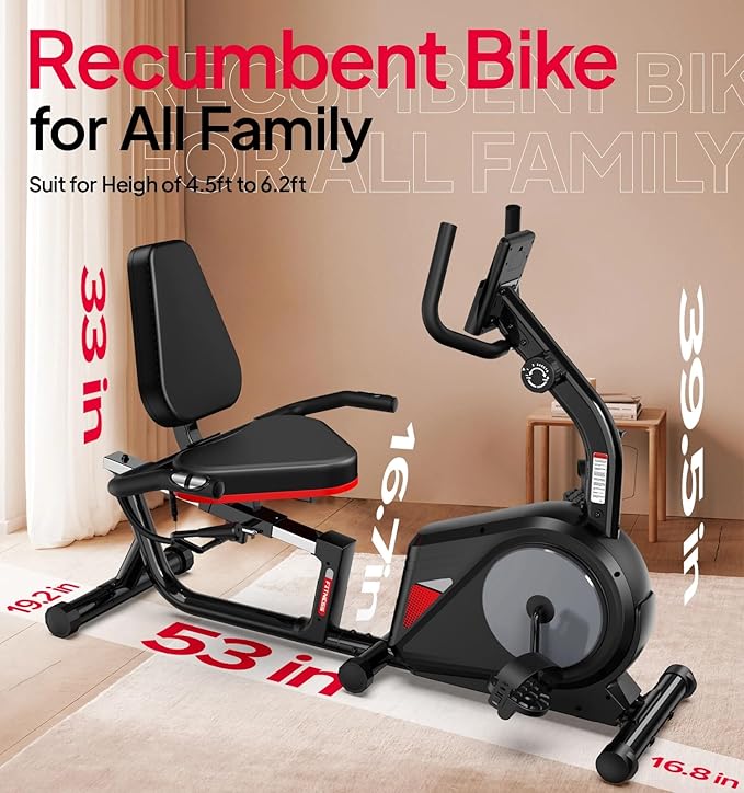 Recumbent Exercise Bike for Home,Recumbent Stationary Bikes for Adults & Seniors,Load Capacity of 400 pounds,Equipped with 16 Adjustable Gears, and Soft Adjustable Seats