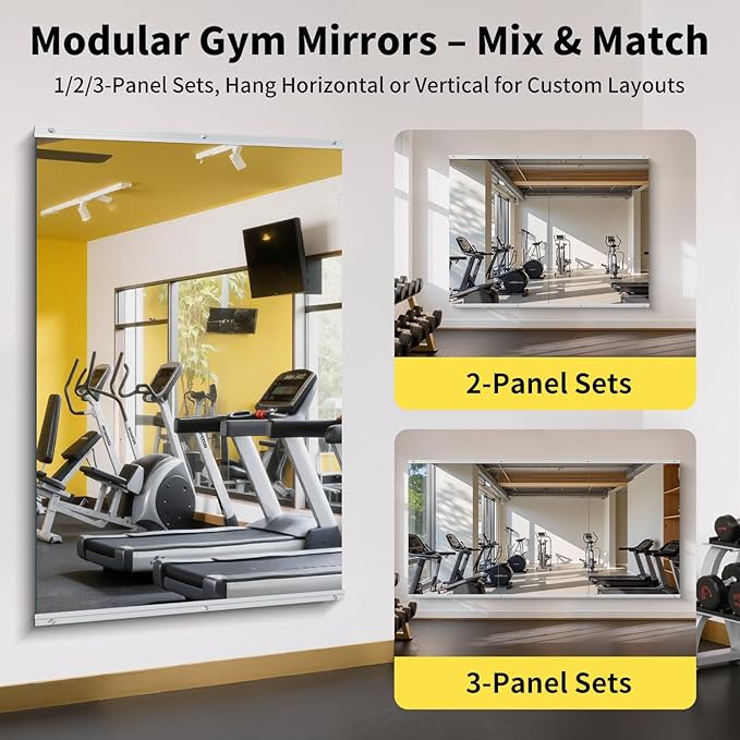 Home Gym Mirror - 60x40 Inch, 1PCS Frameless Tempered Glass Full Body Mirror for Wall Mount - Ideal for Yoga, Workout, Bedroom, Dance Studio (Silver)