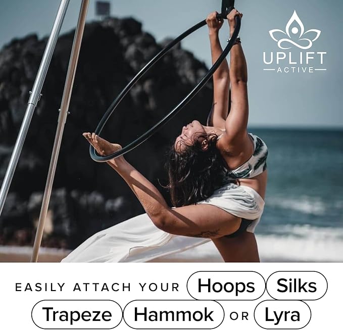 Uplift Active Adjustable Yoga Aerial Rig - Only Premium Home Yoga Stand with Adjustable Height | Portable Stainless Steel Rig | Aerial Fitness, Use with Hoops/Lyra, Silks & Hammock