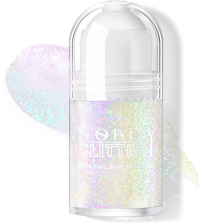Roll-on Holographic Body Glitter Gel for Face Hair, Chameleon Color Changing Glitter Gel Under Light, Chunky Mermaid Sequins Festival Party Rave Accessories Shimmer Makeup (10# Neon Violet)
