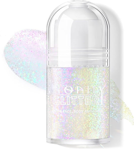 Roll-on Holographic Body Glitter Gel for Face Hair, Chameleon Color Changing Glitter Gel Under Light, Chunky Mermaid Sequins Festival Party Rave Accessories Shimmer Makeup (10# Neon Violet)