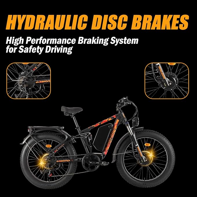 PHILODO Forester Electric Bike, 60V 26Ah Bike Battery for Long Range with 5000W Dual Motor Ebike for Adults, 26x4 Electric Bike Fat Tires for All Terrain Electric Mountain Bike
