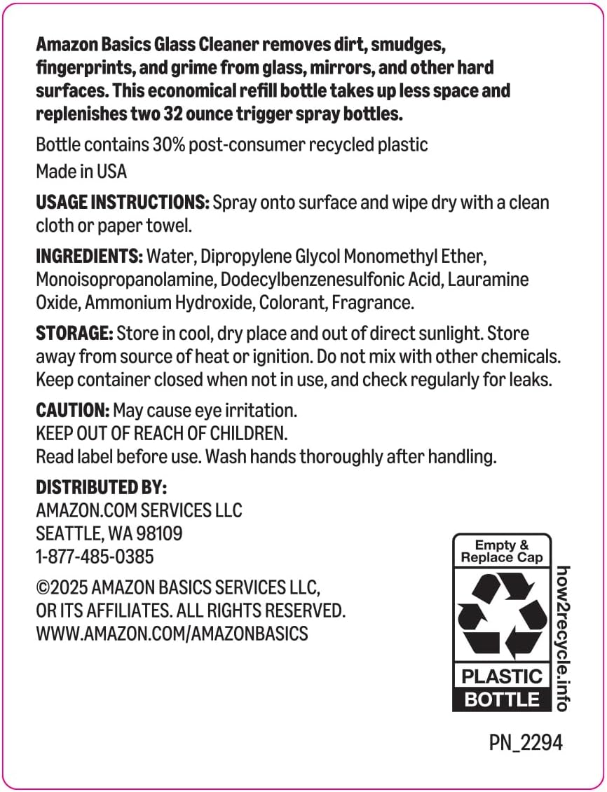 Amazon Basics Glass Cleaner Refill 67.6 Fl Oz, Pack of 1