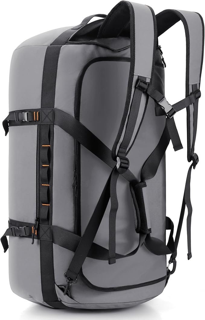 40L/60L/90L Large Waterproof Duffle Bag Backpack for Men, Mens Duffel Backpack Bags for Traveling, Heavy Duty (Grey, 60L)