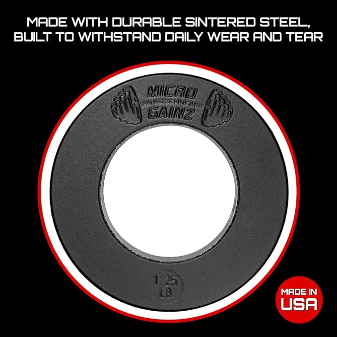 Micro Gainz Calibrated Fractional Weight Plate Set of 2 Plates, Choose Set (.25LB-1.25LB), Designed for Olympic Barbells for Strength Training & Micro Loading Bar Weights, Made in USA