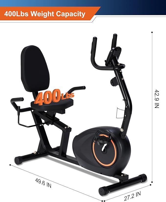 Recumbent Exercise Bike for Seniors - 400LB Weight Capacity Recumbent Bikes with Comfortable Seat, Pulse Sensor, 16-level Resistance, LCD Monitor