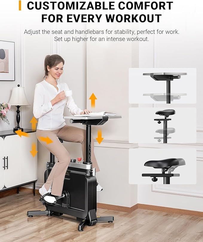 Exercise Bike with Desk, Adjustable Resistance, All-in-one Under Desk Bike, Stationary Bike Indoor Workstation 264 LBS Heavy Duty