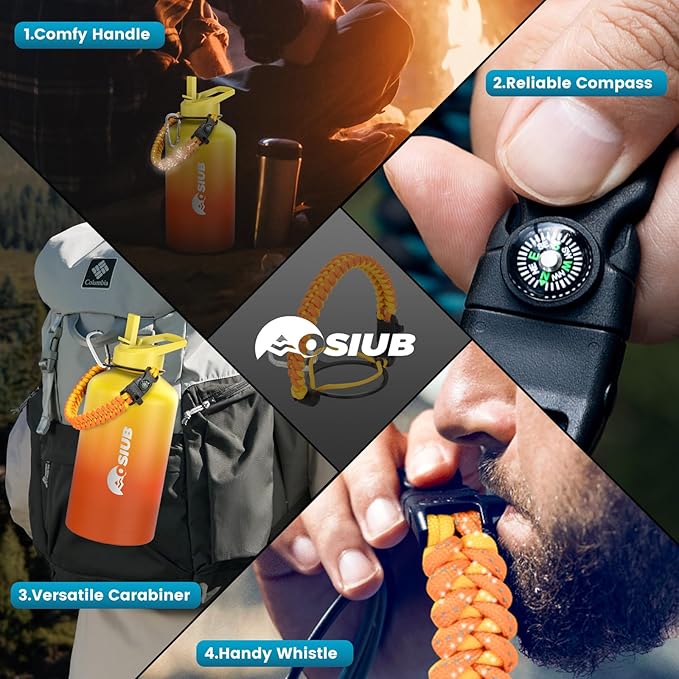 Insulated Water Bottle 128 oz, Triple Wall Vacuum Stainless Steel(Cold for 48 Hrs),Leak Proof & BPA-Free,One Gallon Water Bottle with Reflective Paracord & Flip Straw for Sports & Travel, Sunset