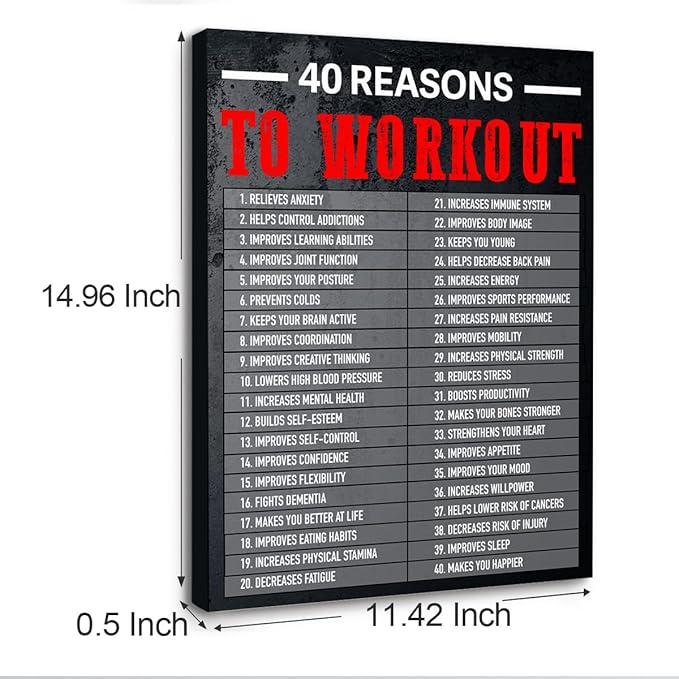 Gwisml 40 Reasons To Workout Wall Art,Inspirational Exercise Fitness Canvas Frame Paintings For Gym Sports Room Home Workplace Wall Art Decor