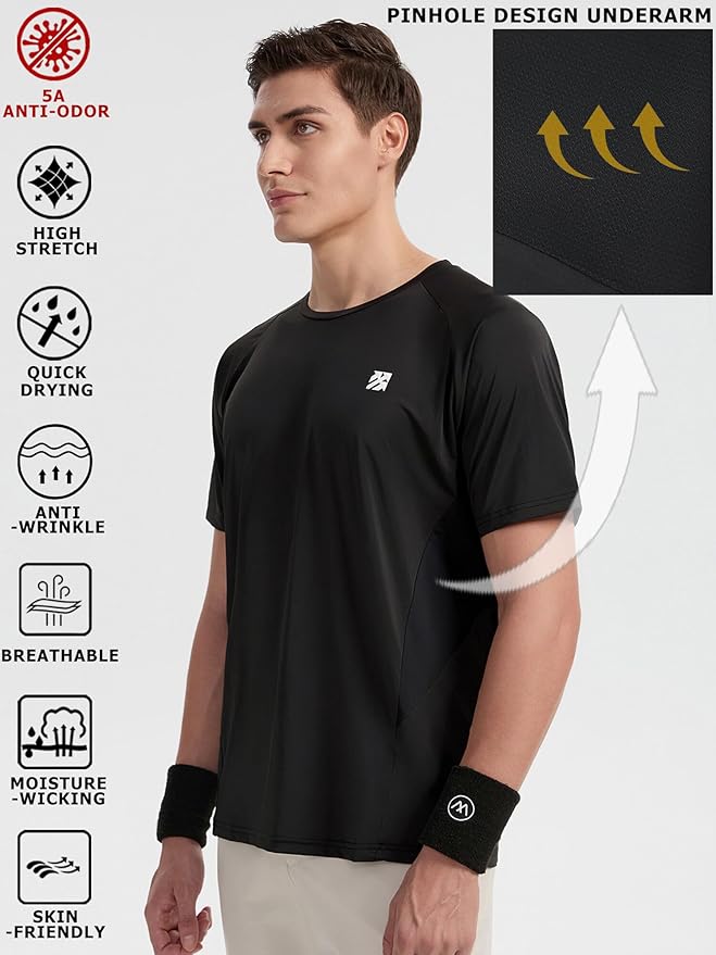 Moisture Wicking Quick Dry Soft Pickleball Workout Hiking Camping Running Shirts for Men Outdoor Sports