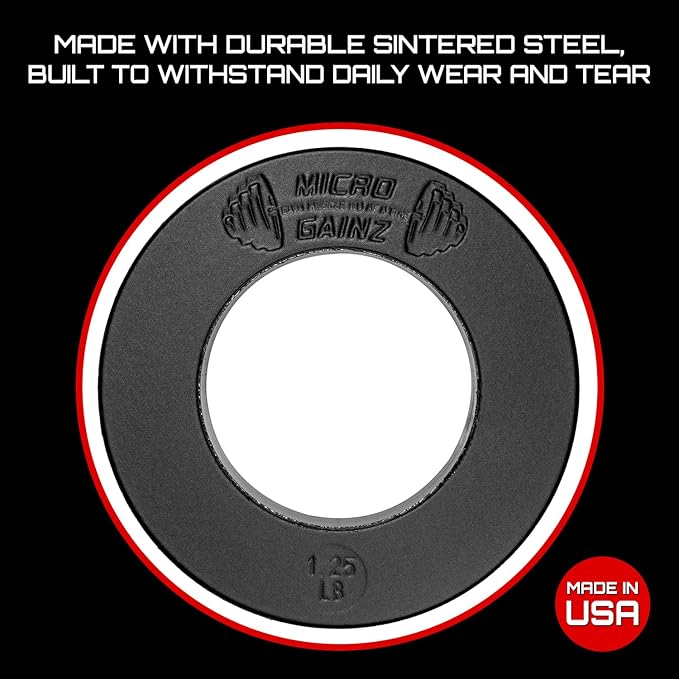 Micro Gainz Olympic Fractional Weight Plates Set, 10 Piece Olympic Weight Plates Set with Bag, Designed for Olympic Barbells for Strength Training and Micro Loading, Made in USA