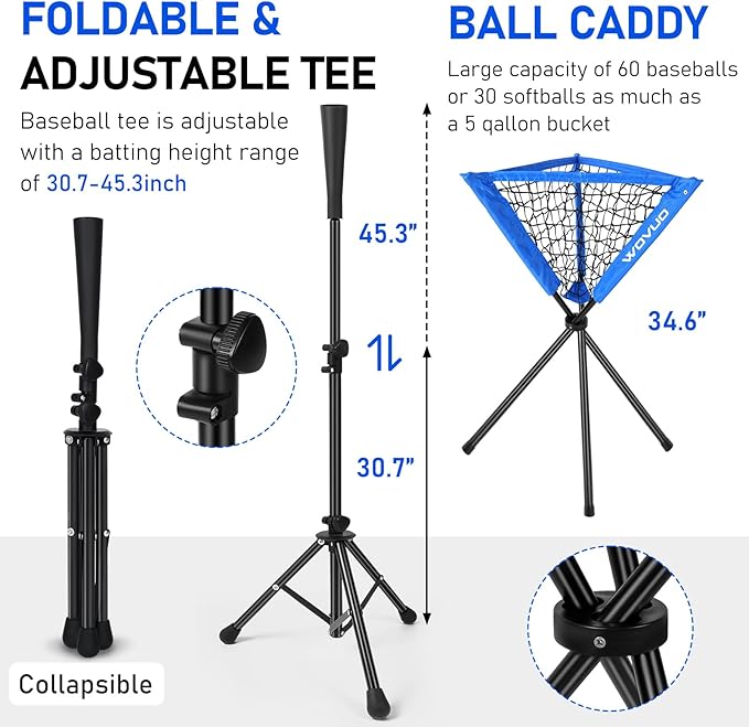 7x7 ft Baseball Net for Batting Pitching Hitting, Softball Pitching Net with Strike Zone, Tee, Ball Caddy, Softball Batting Net Baseball Training Equipment for Kids Adult Youth Sport Practice