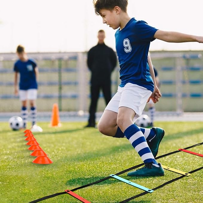 Agility Ladder Speed Training Equipment, 9 Rung 13FT Sports Agility Ladders Set Workout Ladder with 10 Disc Cones for Soccer, Speed, Football Fitness Feet Training
