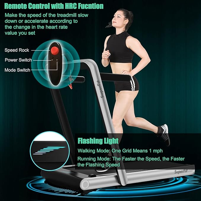 GYMAX Walking Pad, 4.75HP Under Desk Treadmill with LED Touch Screen, App Control, Built-in Speaker & Handle, 2 in 1 Folding Compact Portable Treadmill for Home Small Space