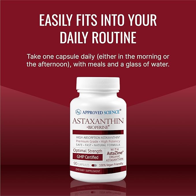 Approved Science® Astaxanthin 12 mg - Extra Strength Antioxidant - Supports Heart, Eyes, Skin - 180 Vegan Capsules - 6 Month Supply