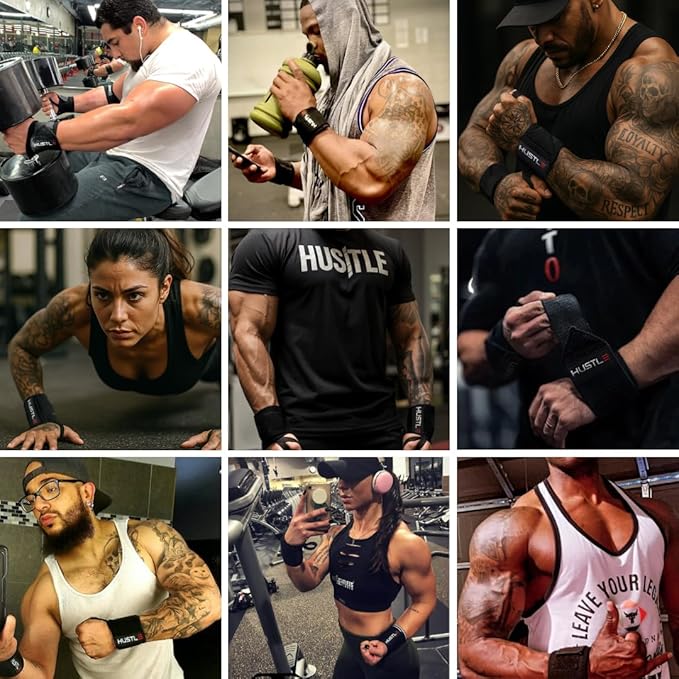 Hustle Athletics Wrist Wraps for Weightlifting – Max Wrist Support for Safe & Heavy Lifts, USPA Approved 18" & 12" Lengths, Thumb Loop Gym Straps for Powerlifting & Weight Lifting for Men and Women