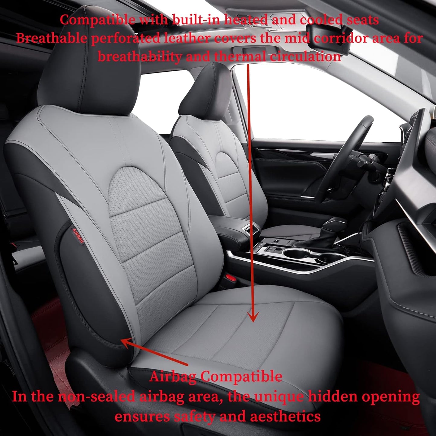 coverdream Custom Seat Covers Compatible with Select Toyota Camry XLE, XSE, XLE V6, XSE V6 2018 2019 2020 2021 2022 2023 Models - Leatherette (Black/Gray,Full Set)