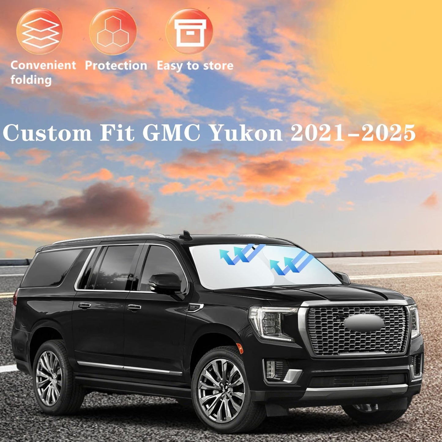 Windshield Sun Shade for GMC Yukon 2021-2025 4-Layer Front Window Shade Custom Sun Visor 240T Shade Blocks UV Keep Your Car Cooler