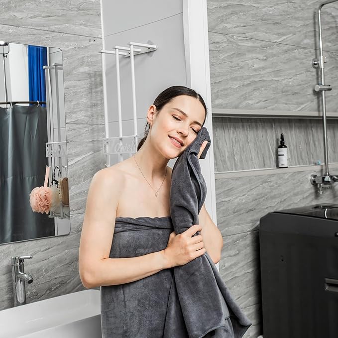 JML Microfiber Bath Towel Set, 6 Pack 30" x 60", Large, Soft Absorbent Microfiber Hair Towels for Adult, Men, Body, Grey