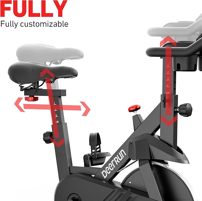 DeerRun Exercise Bike, Indoor Cycling Bike Brake Pad/Adjustable Magnetic Stationary Bike with App, Low Noise Workout Bike for Home Cardio 300lbs Weight Capacity with Pad Mount & LCD Monitor