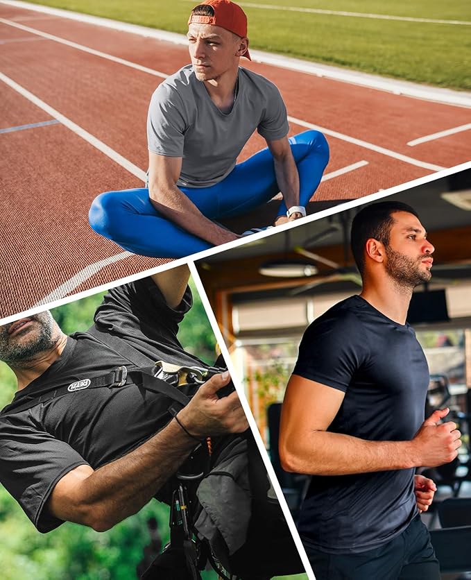 MIER Men's Quick Dry Workout Shirts Moisture Wicking Running Athletic Performance T-Shirts Recycled Polyester Top Tee