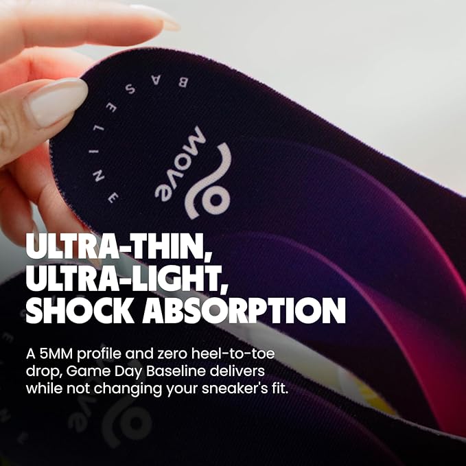 MOVE Baseline - All-Purpose Insoles - Sock Liner - Ultra Thin Shock Absorption - Maximum Freedom of Movement and Energy Return Cleats, Shoes, Running, Basketball, Baseball (M9-9.5/W10.5-11)