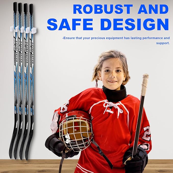 Yousoontic Hockey Stick Holder Wall Mount, 1-6 Stick Capacity, Ice and Field Hockey Organizer (Decor & Storage 2-in-1) for Home Garage Room Office Sports Decoration