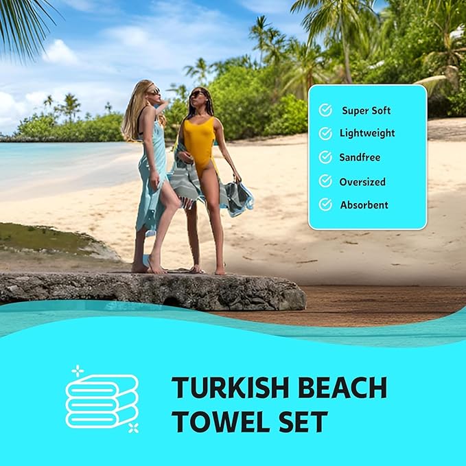 HAVLULAND Turkish Beach Towels Oversized -100% Turkish Cotton Super Soft Lightweight - Absorbent and Quick Drying Bath Towel - Sand Free Beach Towel - Turkish Towels for Adults (Teal, 12 Pack)