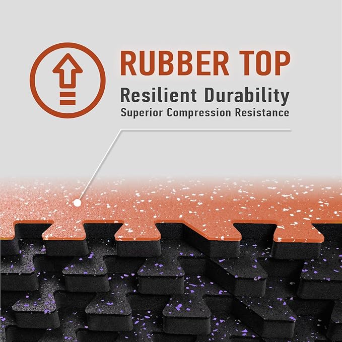 AIRHOP 0.56in Thick 96 Sq Ft Exercise Equipment Mats, 24 Tiles Upgraded Rubber Top with High Density EVA Foam, Large Interlocking Puzzle Gym Flooring for Home Gym, Heavy Weight Workout, 24 x 24in