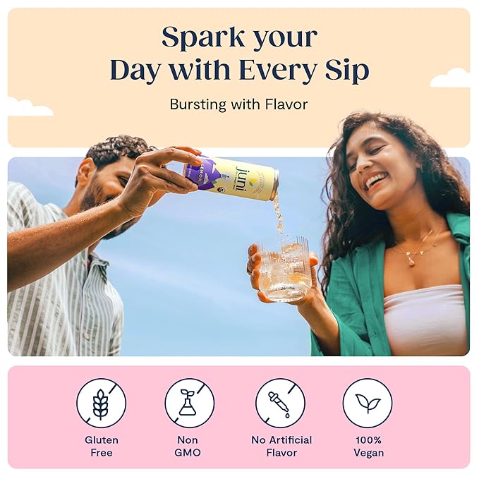 Juni Sparkling Adaptogen Drink with Ashwagandha, Lion's Mane & Reishi Mushrooms | Green Tea for Focus | Zero Sugar, 5 Calories | All Flavors 24-Pack