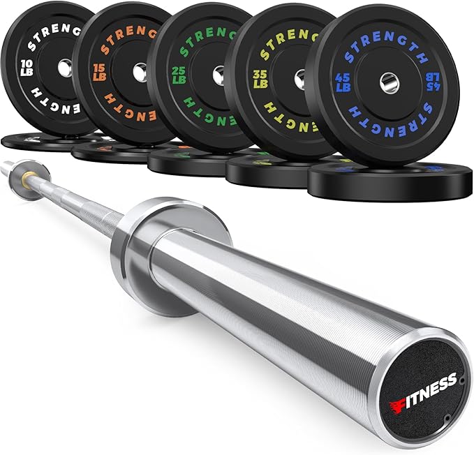 Olympic Rubber Bumper Weight Set - 2 Inch Barbell Plates for Home Gym Strength Training