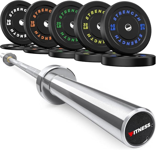 Olympic Rubber Bumper Weight Set - 2 Inch Barbell Plates for Home Gym Strength Training