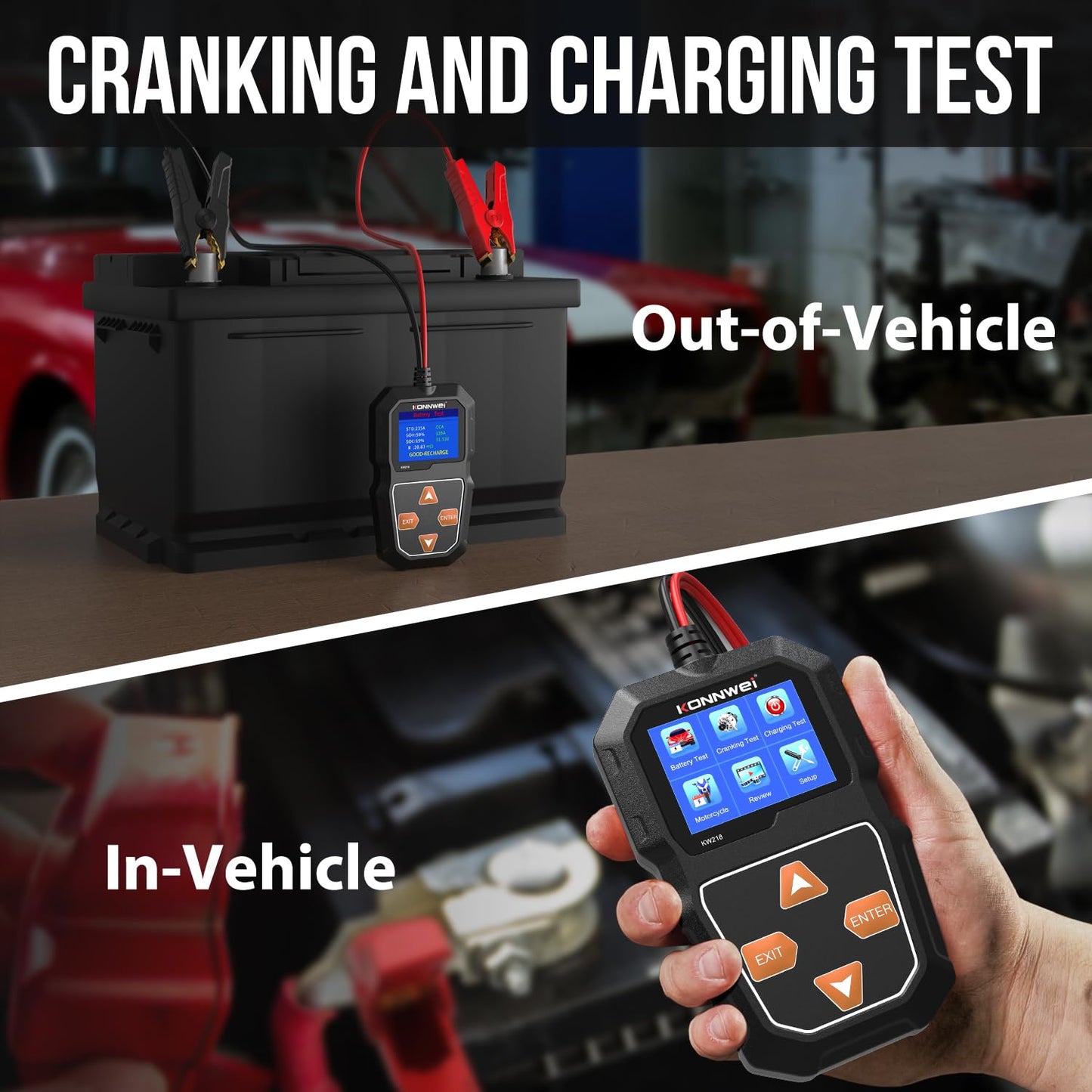 KONNWEI KW218 6V 12V Car Battery Tester 100-2000 CCA Automotive Battery Load Tester Alternator Tester Digital Auto Battery Analyzer Charging Cranking System Tester for Car Truck Marine Motorcycle Boat