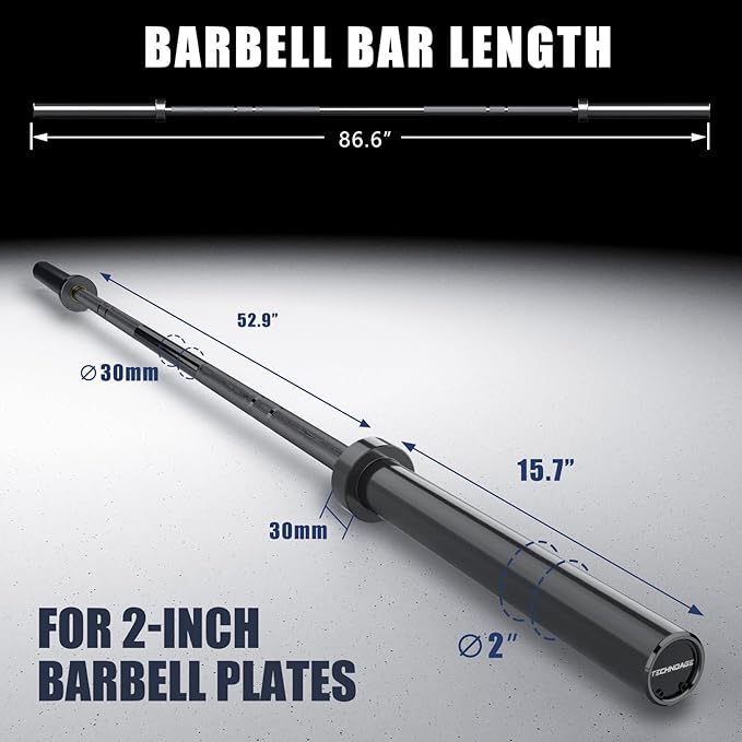 TECHNOAGE 7FT Olympic Barbell Olympic Bar Solid Chrome Barbell 700LBS Load Capacity(2-Inch Plate) for Weightlifting, Squats, Dead-Lifts, Presses, and Lunges
