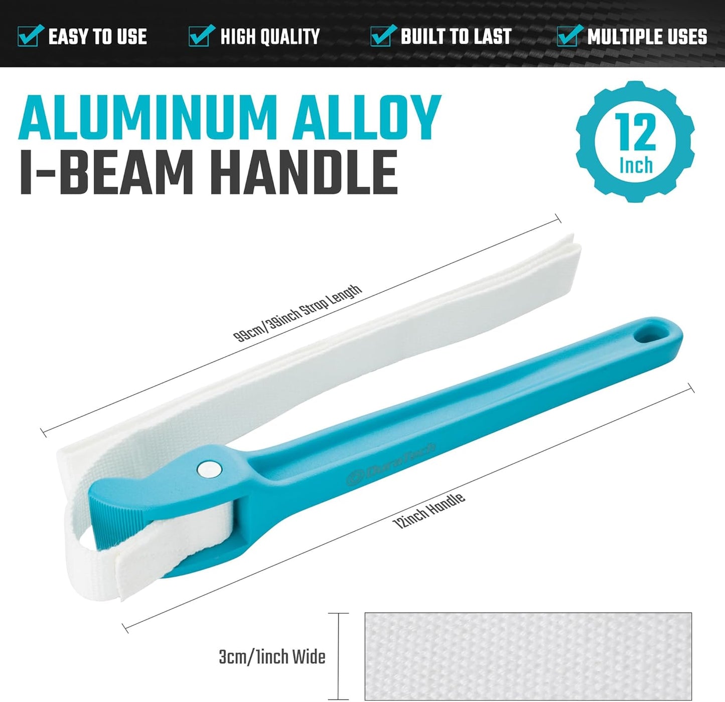 DURATECH Strap Wrench 12" Handle, Adjustable Nylon Strap Pipe Wrench, Oil Filter Strap Opener Wrench,Blue