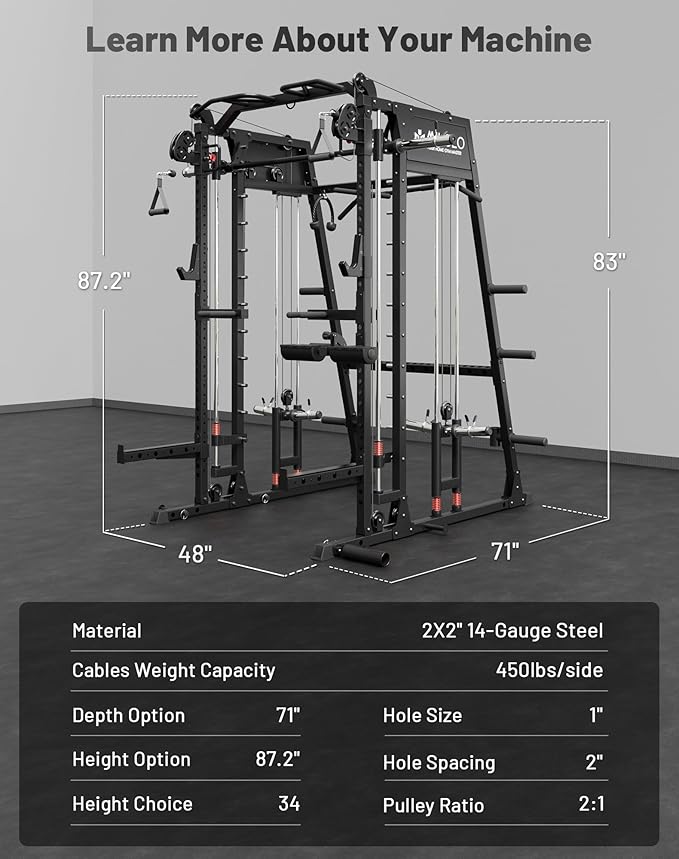 Mikolo M4 2.0 Smith Machine, All-in-One Power Cage with Independent Dual Pulley System, Multi-Function Home Gym Workout Cage for Cable Crossover