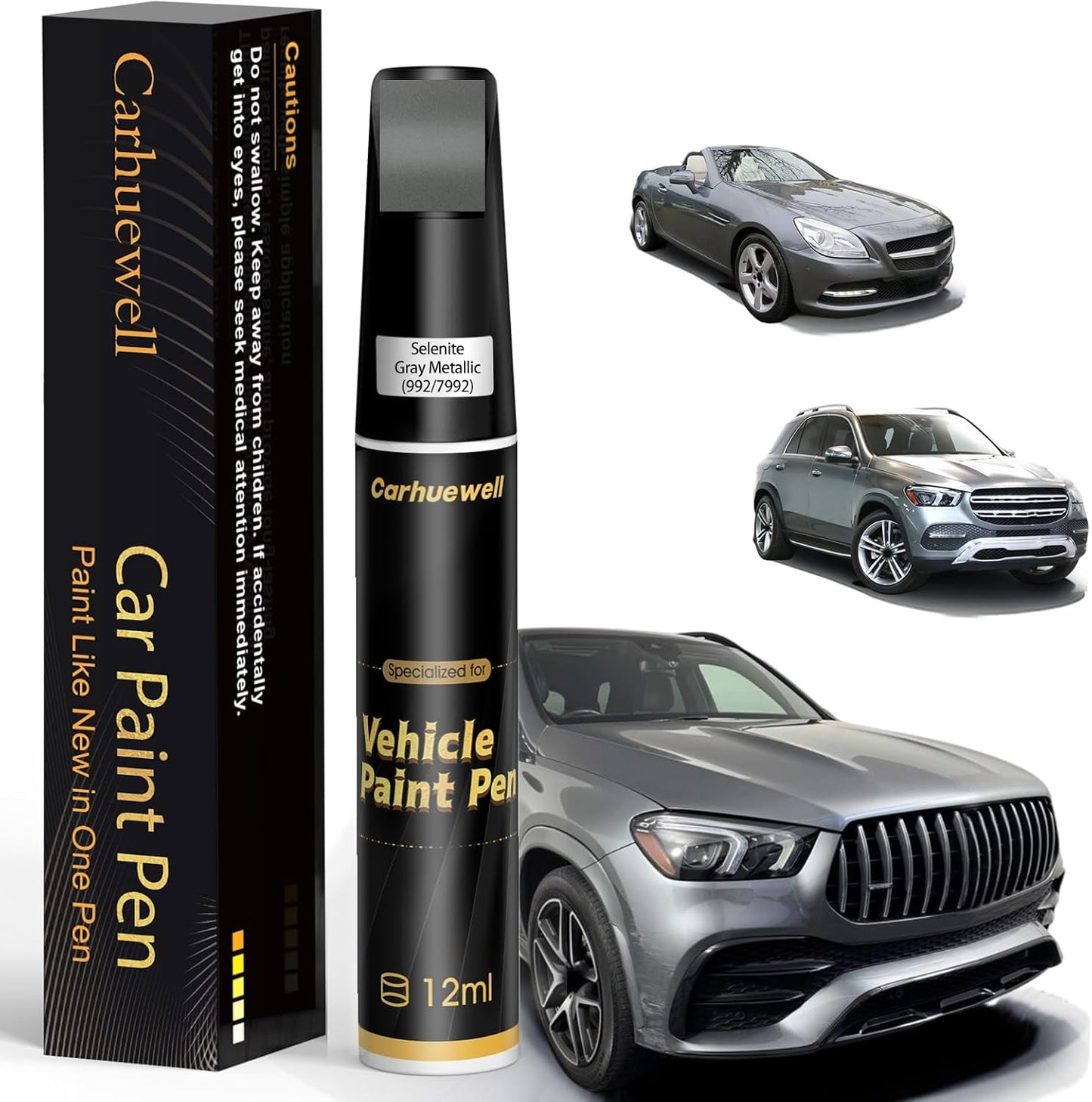 (992/7992) Selenite Gray Metallic Touch Up Paint Compatible with Mercedes-Benz, Exact Match Car Paint Pen Automotive Scratch Repair Remover Kit Quick & Easy Solution for Vehile Chips and Nicks