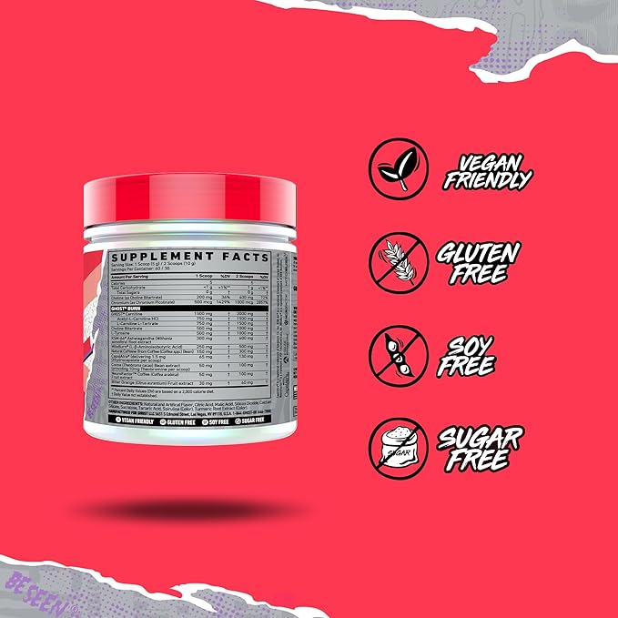 GHOST Burn Weight Management Powder, Guava Berry (60 Servings) - Metabolism & Energy Support Supplement for Men & Women - Natural Caffeine, L-Carnitine & L-Tyrosine - Gluten, Soy & Sugar-Free, Vegan