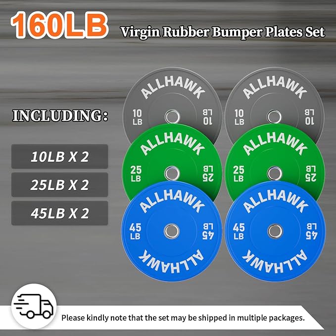 Colorful Olympic Bumper Plates, 2-inch Stainless Steel Insert, Virgin Rubber Weight Plate Set for Barbell Weight Lifting and Strength Training Home Gym