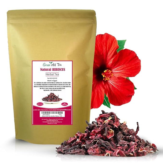 Greenhilltea Premium Dried Hibiscus Flower, Fully natural and healthy, Rich Aroma, Gluten Free, Non GMO, contains benefits of Hibiscus – 4 OZ