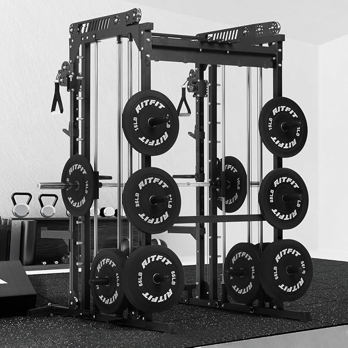 RitFit M1 & M1 Pro Smith Machine with Cable Crossover System, Multi-Function Squat Rack Power Cage for Home Gym, Power Rack and Packages