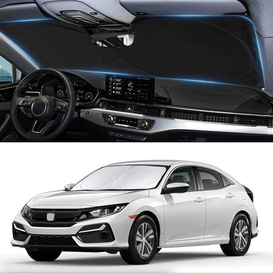 Custom Fit Civic Windshield Sunshade for 2016-2021 Honda Civic Accessories Front Window Shades Cover for Windshield Sun Visor Screen Protector 210T Reflective Blocks UV Rays Heat Damage Keep Cool