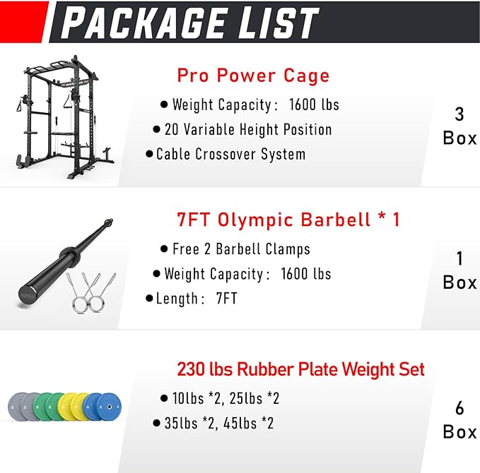 Sportsroyals Power Cage,1600lbs Multi-Function Power Rack with Adjustable Cable Crossover System and More Training Attachment, Weight Cage for Home Gym